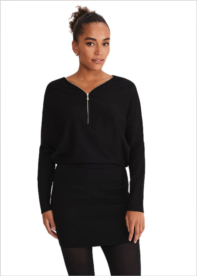  Becca Zip Neck Detail Dress Black 221217050