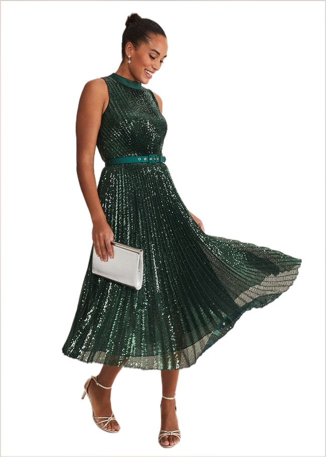  Simara Sequin Pleat Dress Green 221219693