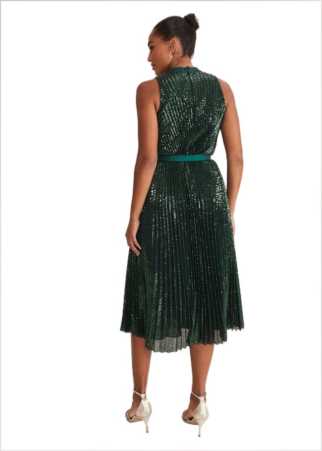  Simara Sequin Pleat Dress Green 221219693