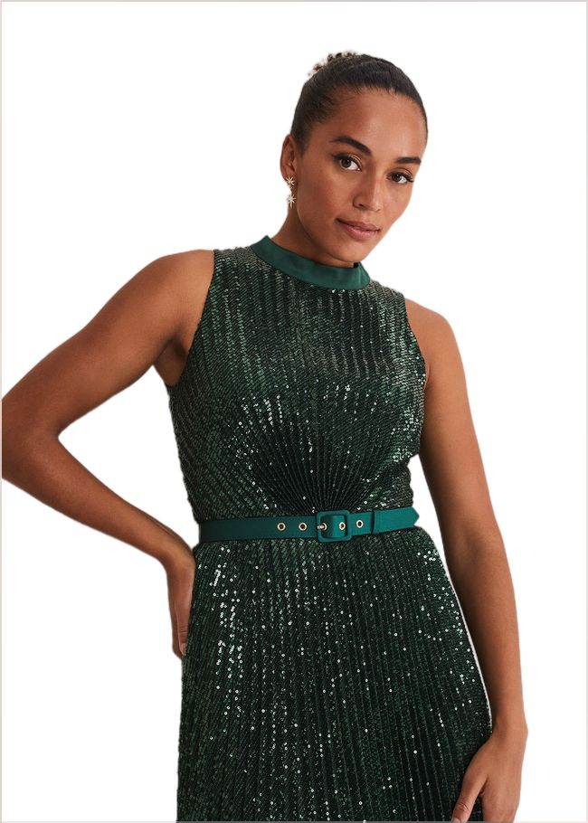  Simara Sequin Pleat Dress Green 221219693