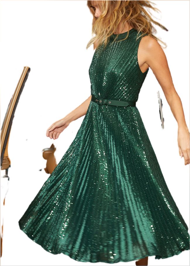  Simara Sequin Pleat Dress Green 221219693