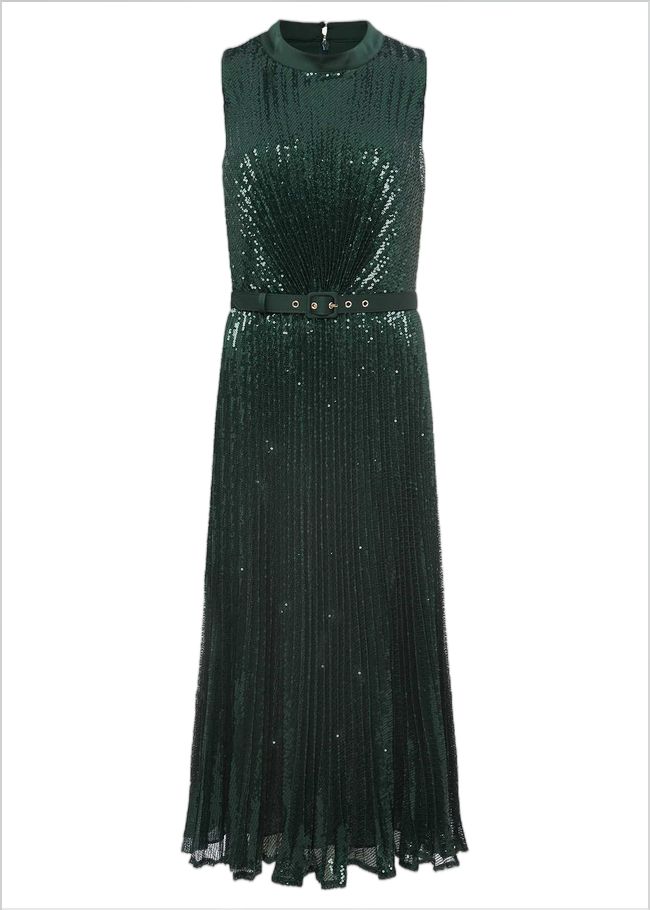  Simara Sequin Pleat Dress Green 221219693