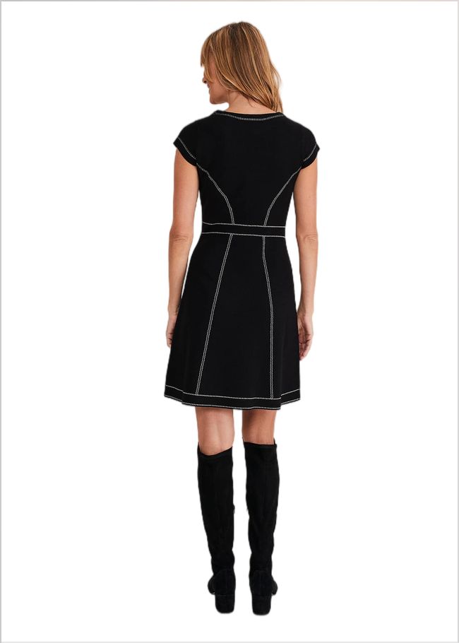  Amaya Contrast Stitch Detail Dress Black 221220050