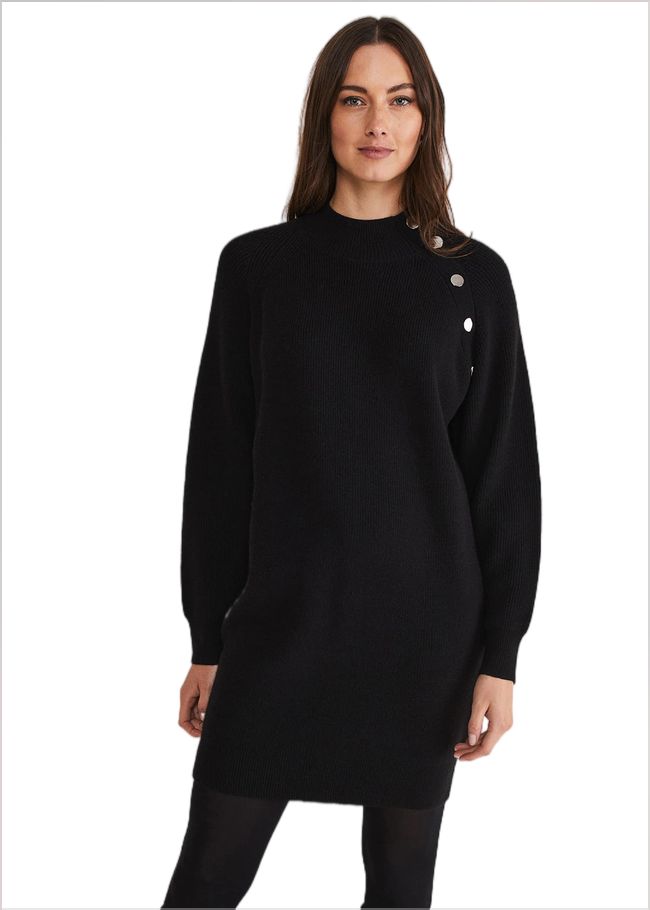  Reeva Cosy Button Detail Dress Black 221221050