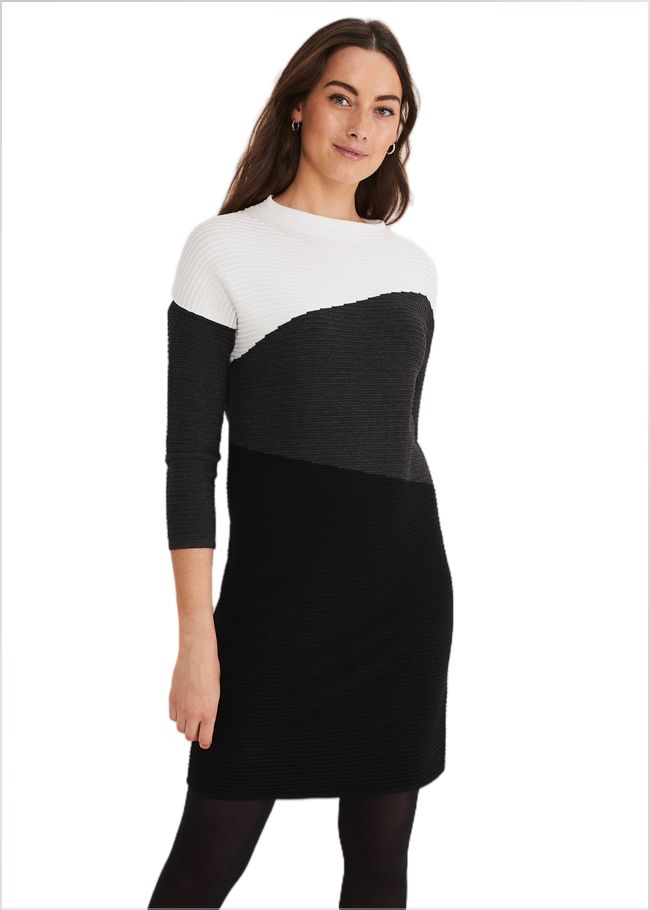  Mali Textured Stitch Colourblock Dress Black/Multi 221222492