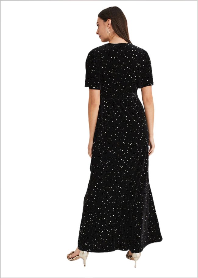  Holly Velvet Star Wrap Maxi Dress Black 221225050