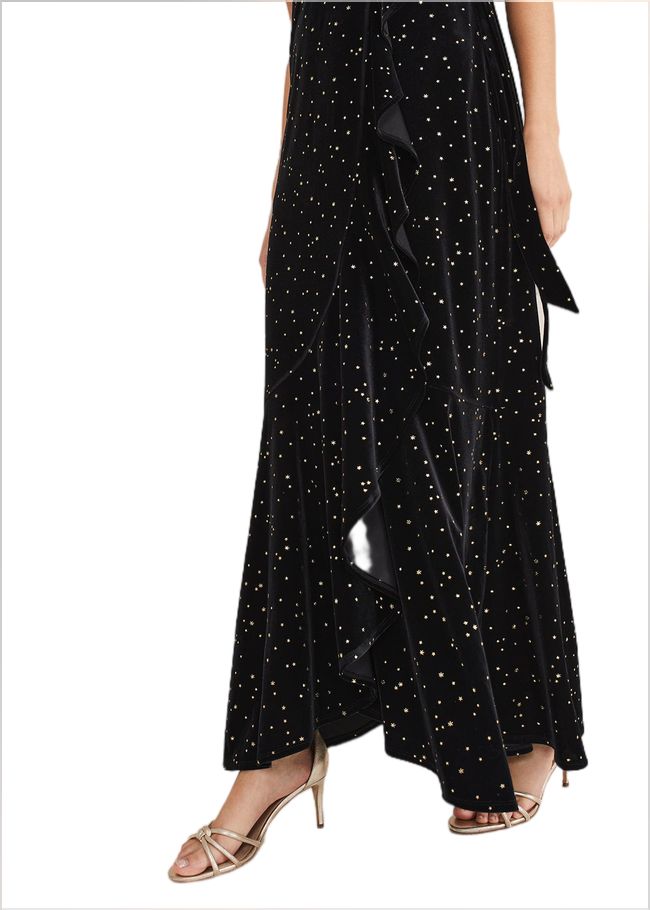  Holly Velvet Star Wrap Maxi Dress Black 221225050