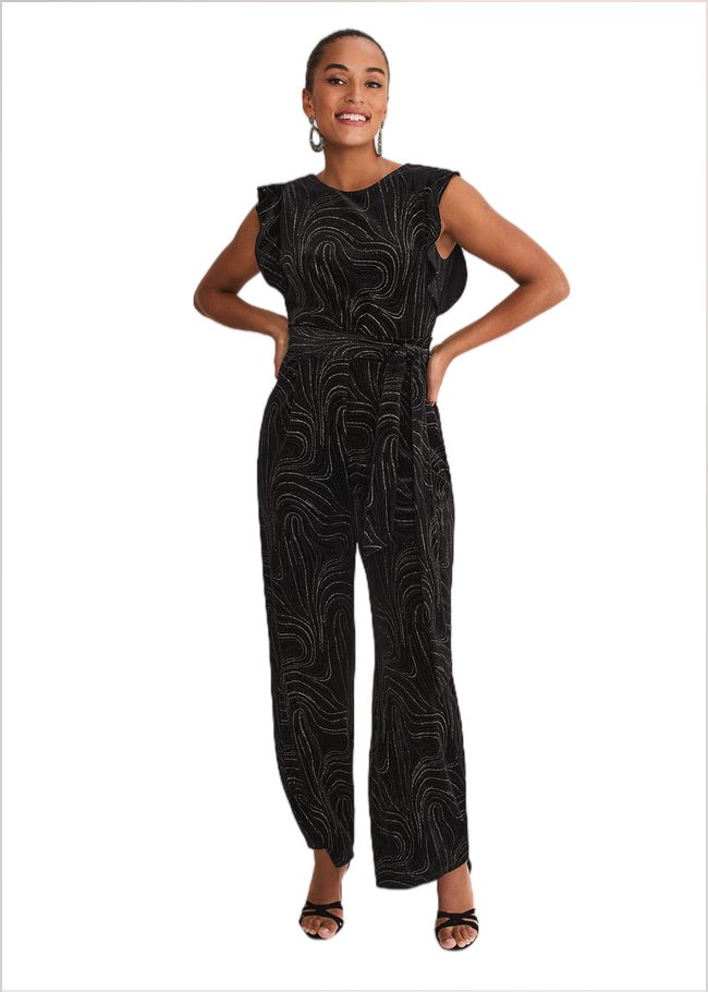  Victoriana Swirl Velvet Jumpsuit Black/Gold 221228029