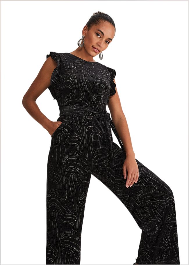  Victoriana Swirl Velvet Jumpsuit Black/Gold 221228029