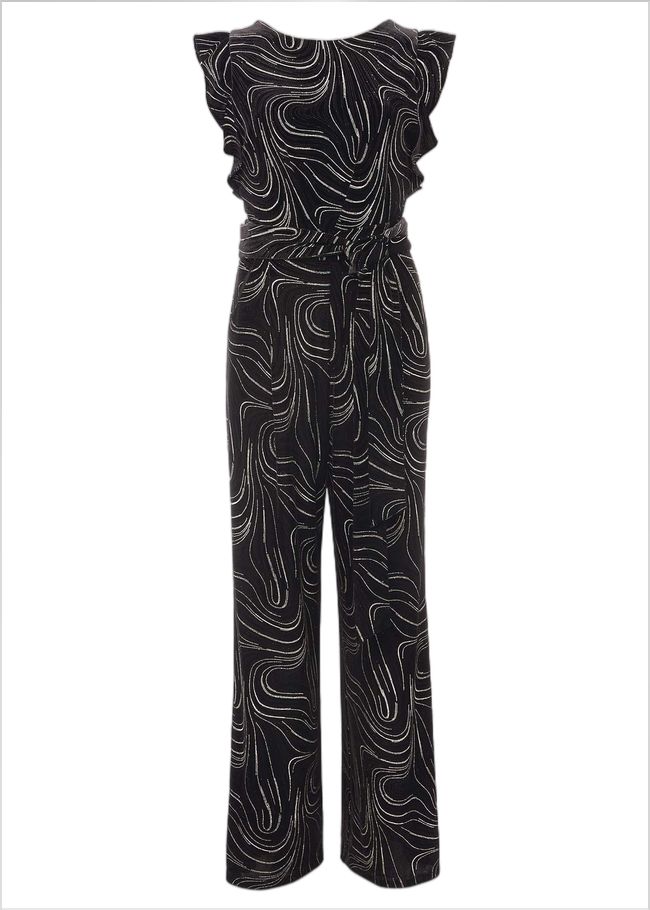  Victoriana Swirl Velvet Jumpsuit Black/Gold 221228029