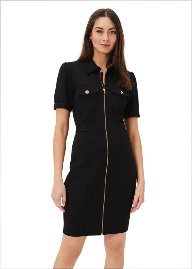  Shaden Zip Front Ponte Dress Black 221230050