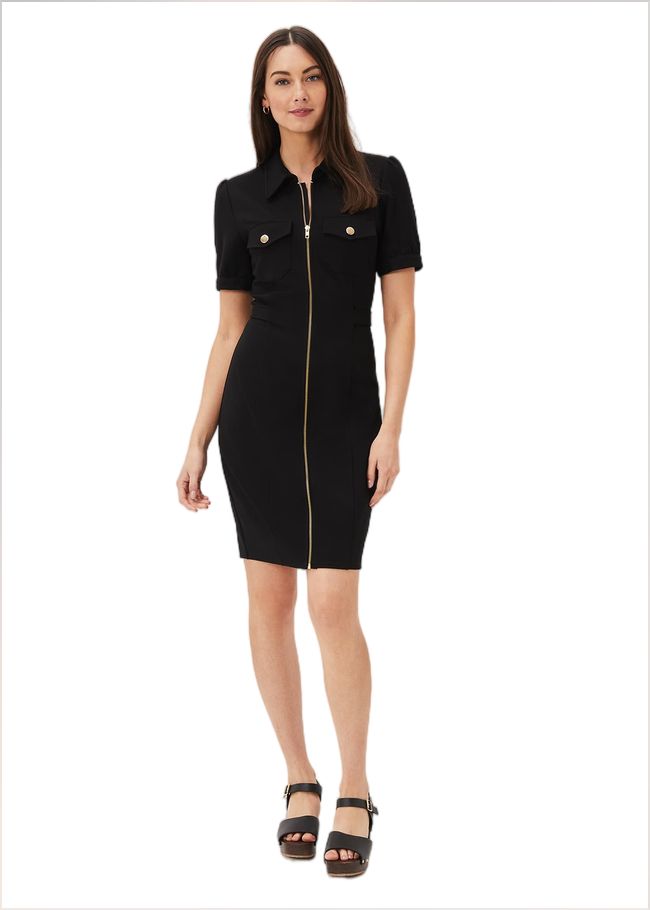  Shaden Zip Front Ponte Dress Black 221230050