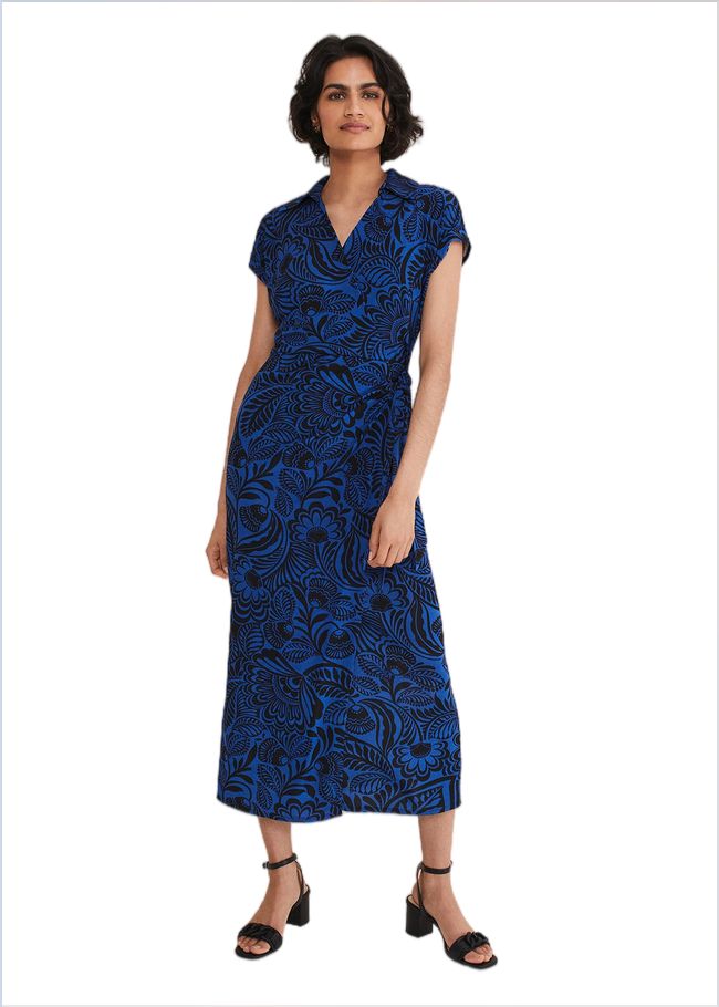  Mara Abstract Print Wrap Dress Blue/Black 221233352