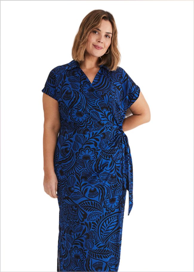  Mara Abstract Print Wrap Dress Blue/Black 221233352