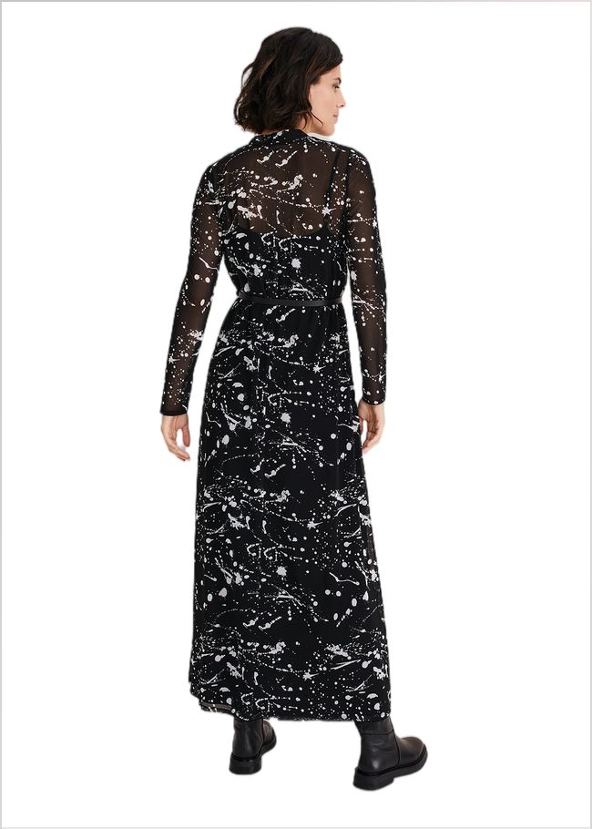  Elianna Splatter Long Sleeved Dress Black/Ivory 221234230