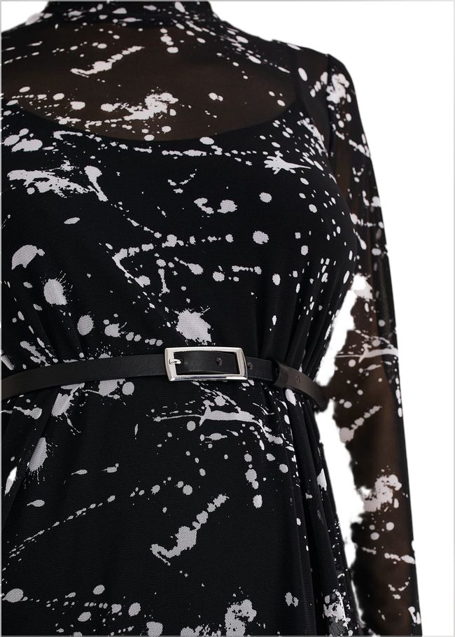  Elianna Splatter Long Sleeved Dress Black/Ivory 221234230