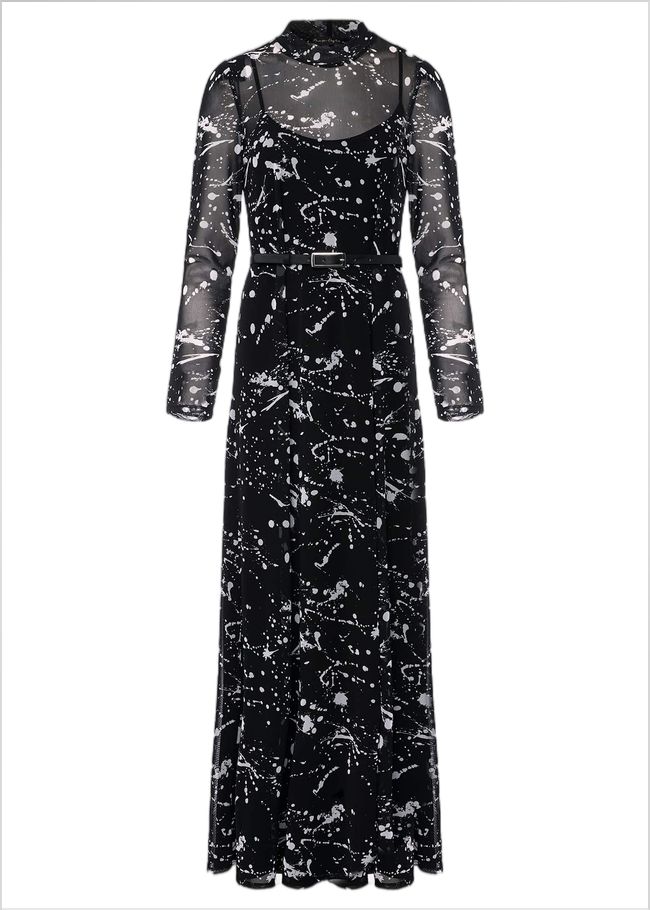  Elianna Splatter Long Sleeved Dress Black/Ivory 221234230