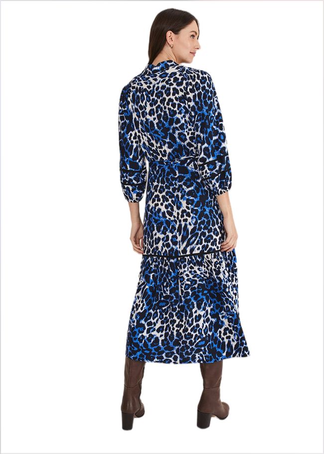  Ava Leopard Midaxi Dress Blue/Ivory 221239284