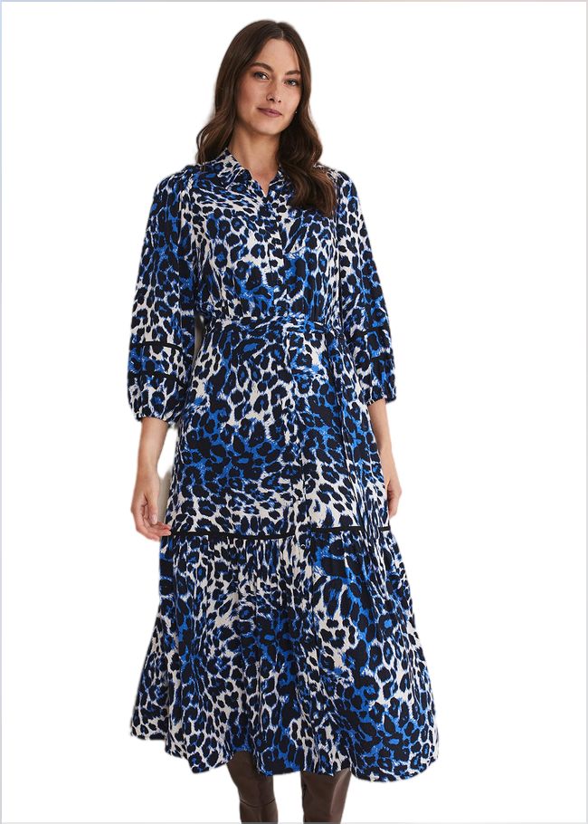  Ava Leopard Midaxi Dress Blue/Ivory 221239284