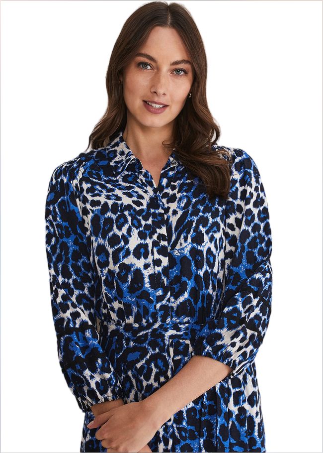  Ava Leopard Midaxi Dress Blue/Ivory 221239284