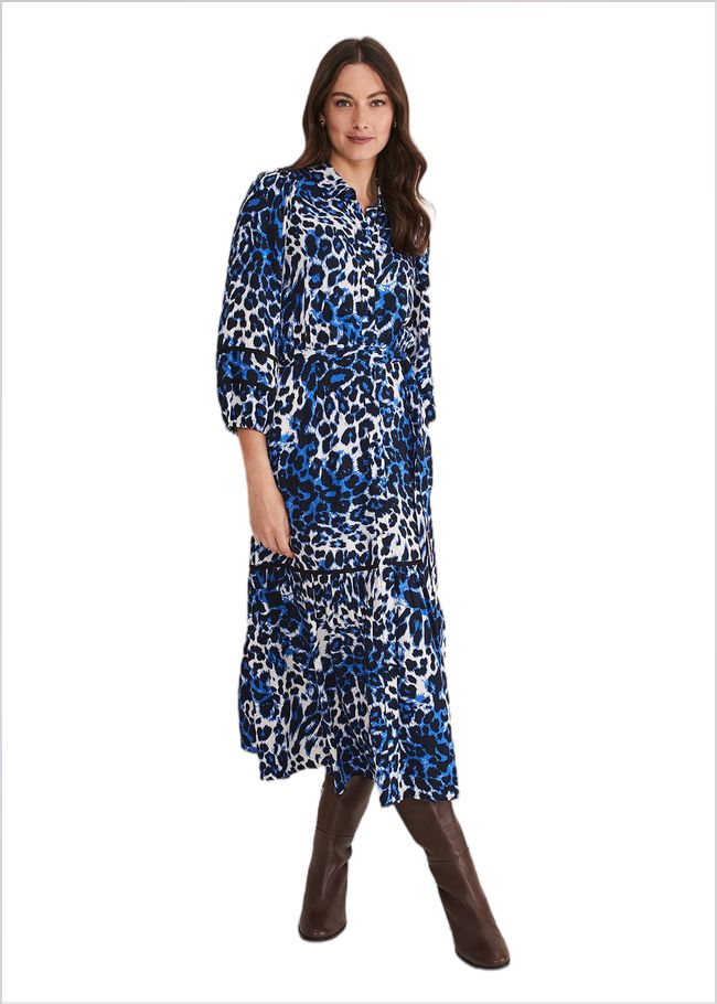  Ava Leopard Midaxi Dress Blue/Ivory 221239284