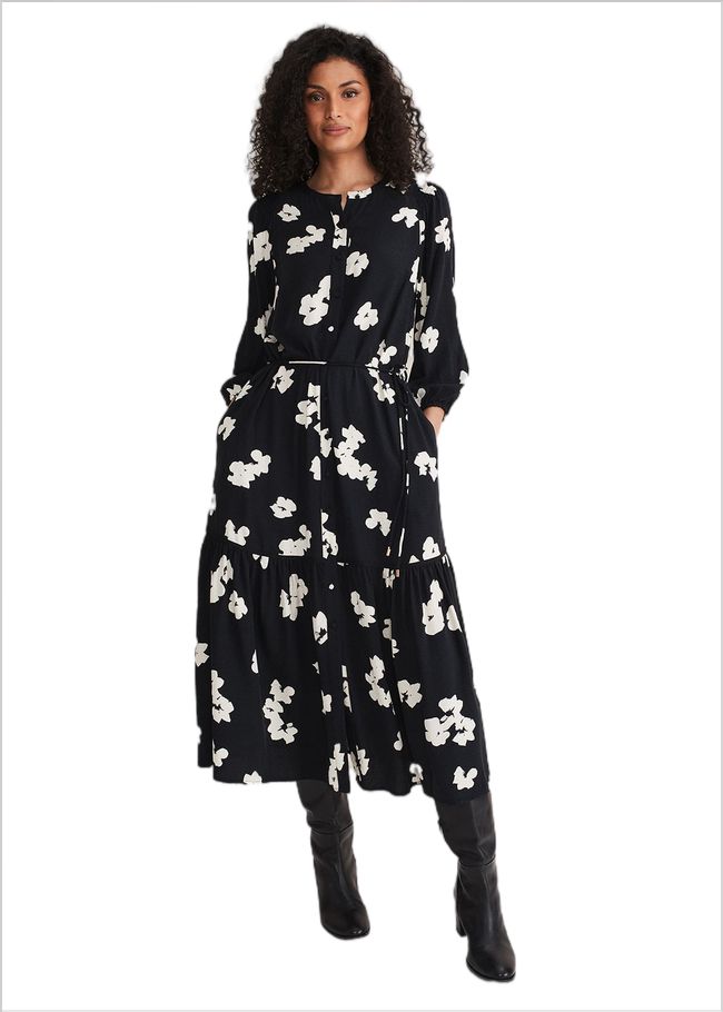  Ava Geo Print Midaxi Dress Black/Ivory 221240230