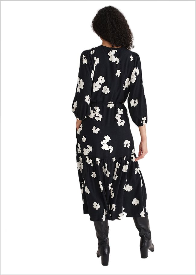  Ava Geo Print Midaxi Dress Black/Ivory 221240230