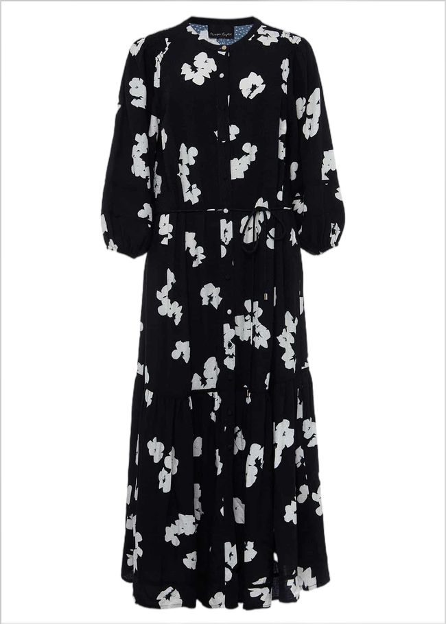  Ava Geo Print Midaxi Dress Black/Ivory 221240230