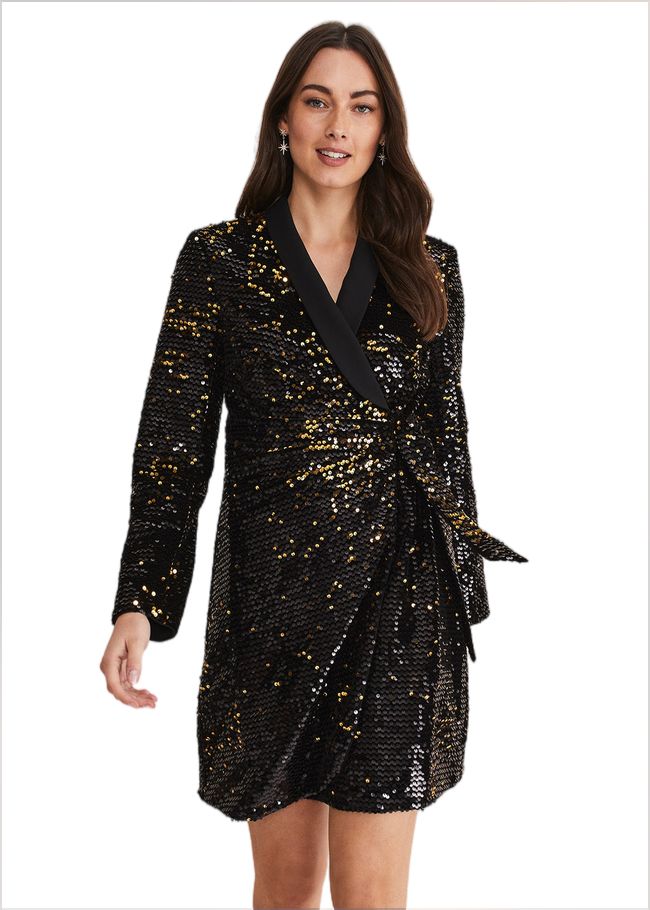  Brea Wrap Tuxe Sequin Dress Gold/Multi 221243728