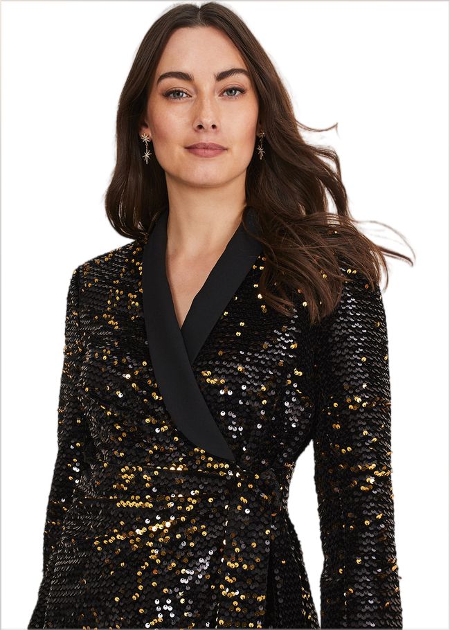  Brea Wrap Tuxe Sequin Dress Gold/Multi 221243728