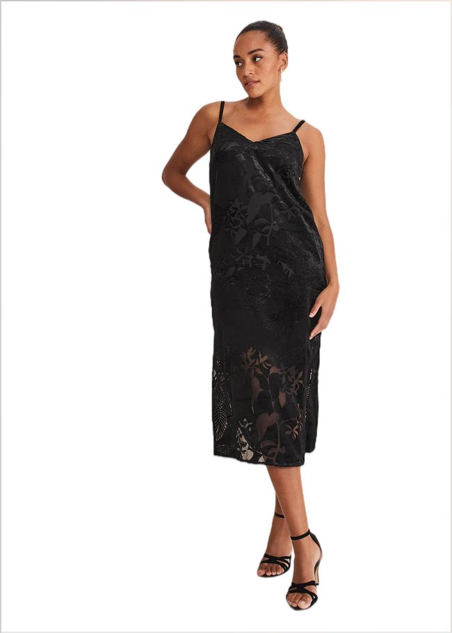  Fayette Textured Velvet Slip Dress Black 221250050