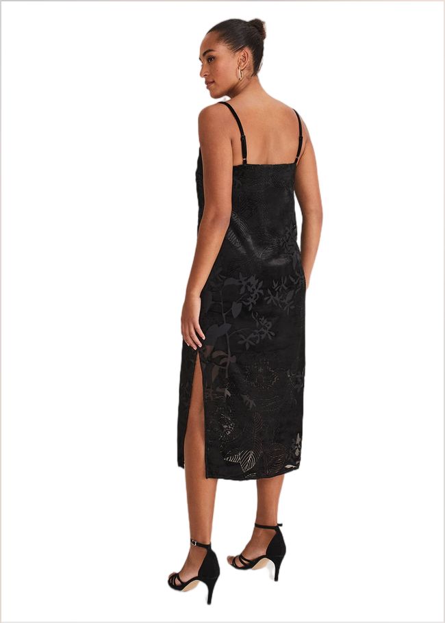  Fayette Textured Velvet Slip Dress Black 221250050