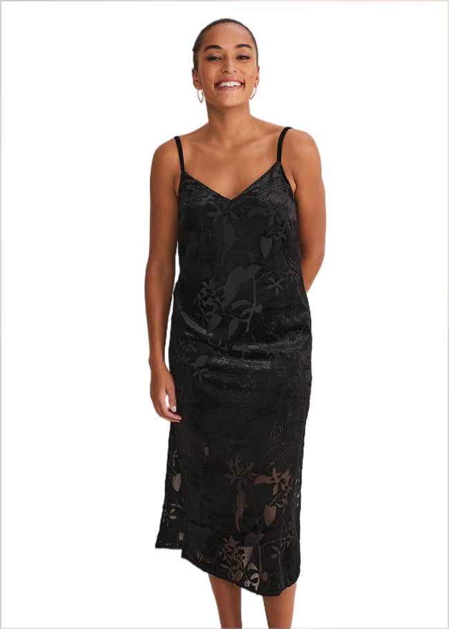  Fayette Textured Velvet Slip Dress Black 221250050