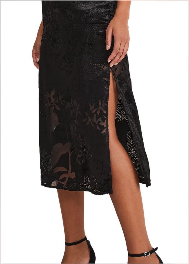  Fayette Textured Velvet Slip Dress Black 221250050