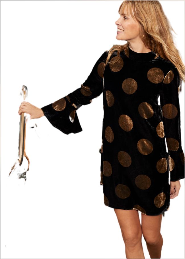  Aylin Spot Bell Sleeve Dress Black/Gold 221251029