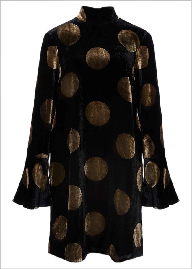  Aylin Spot Bell Sleeve Dress Black/Gold 221251029