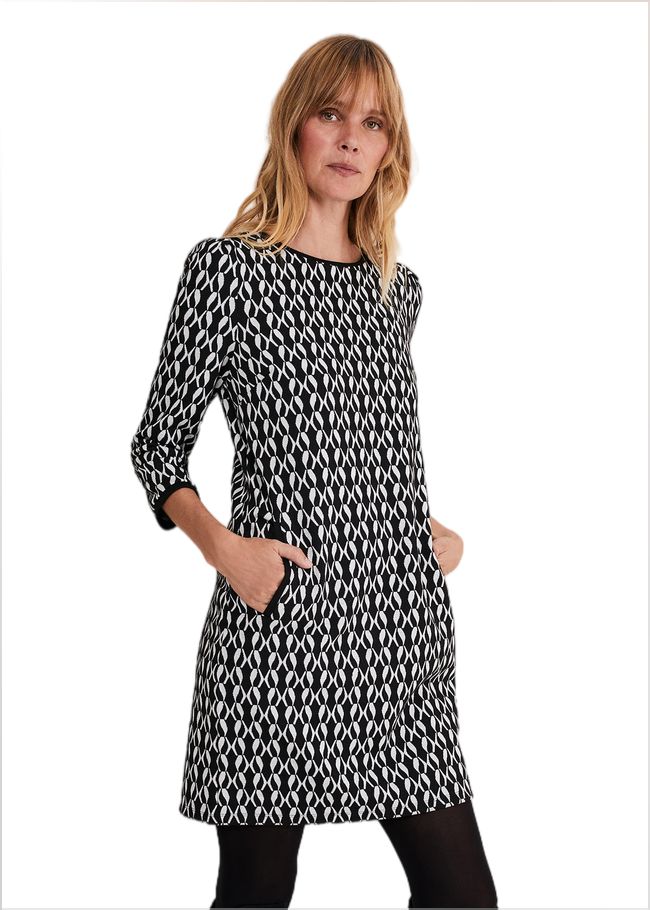  Katrine Geo Jacquard Dress Black/Ivory 221254230