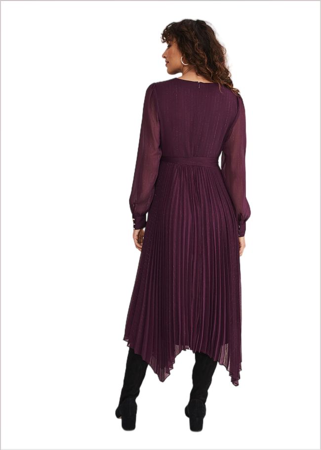  Dani Pleated Belted Midi Dress Plum 221259603