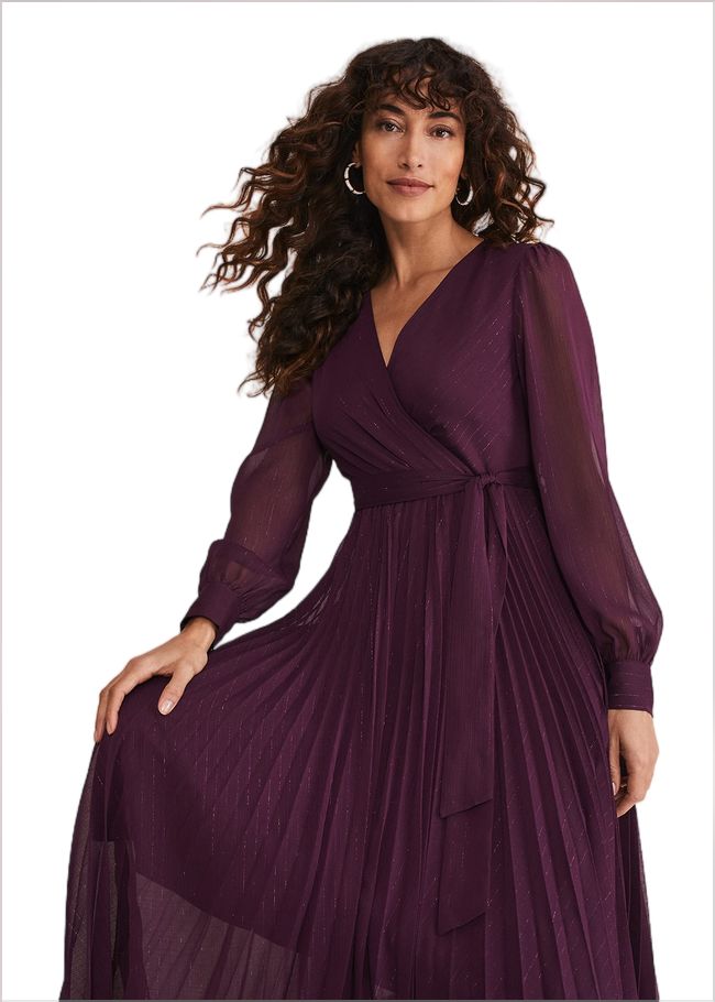  Dani Pleated Belted Midi Dress Plum 221259603