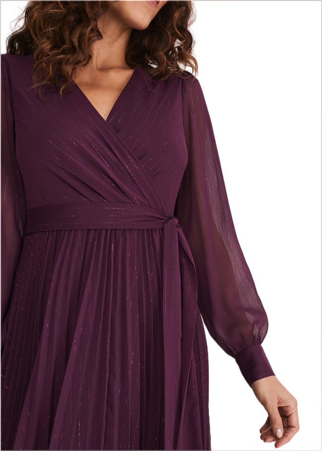  Dani Pleated Belted Midi Dress Plum 221259603