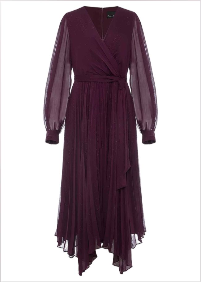  Dani Pleated Belted Midi Dress Plum 221259603