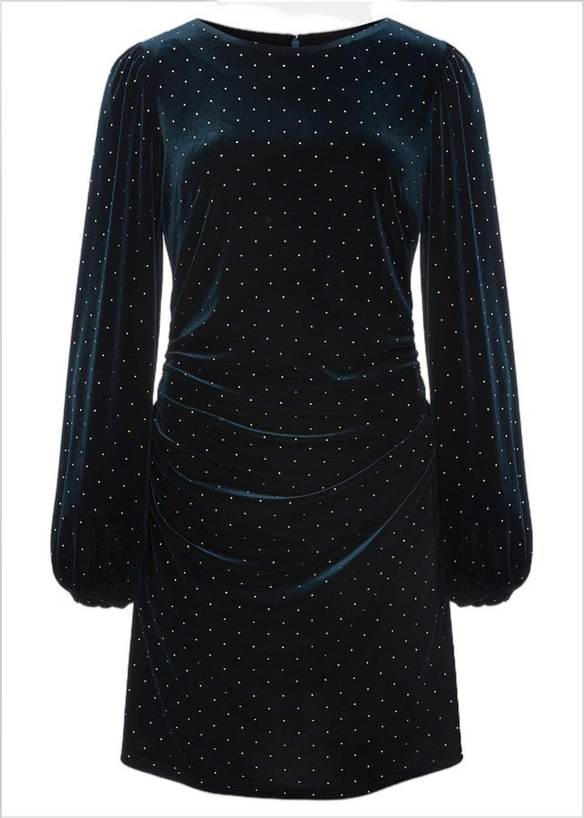  Adele Studded Velvet Dress Dark Teal 221265249