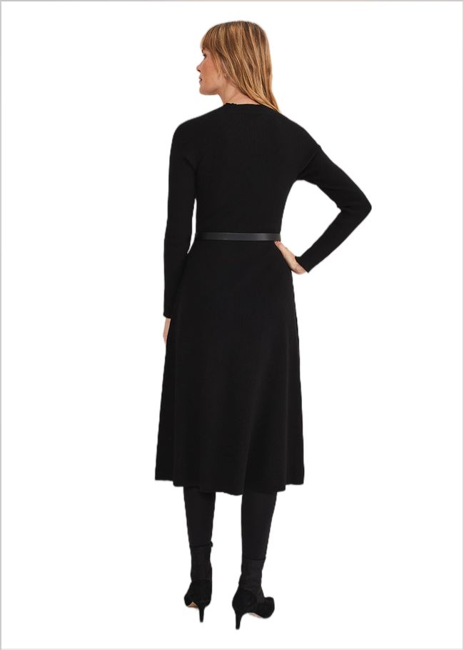  Reese Ribbed Maxi Belted Knit Dress Black 221267050