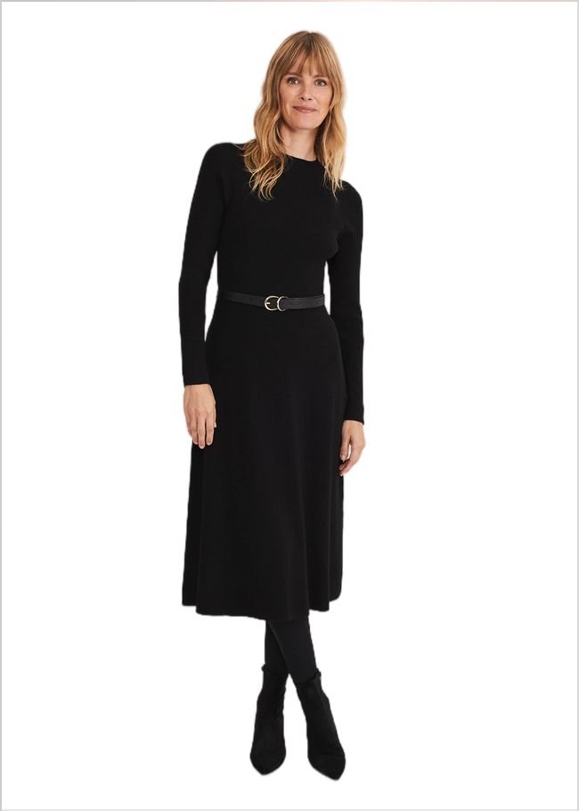  Reese Ribbed Maxi Belted Knit Dress Black 221267050