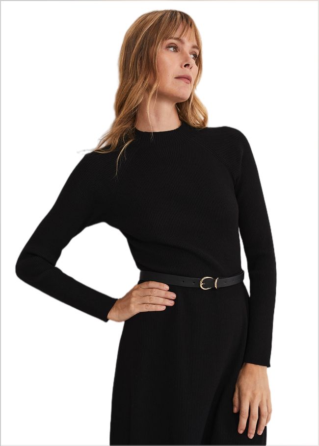  Reese Ribbed Maxi Belted Knit Dress Black 221267050