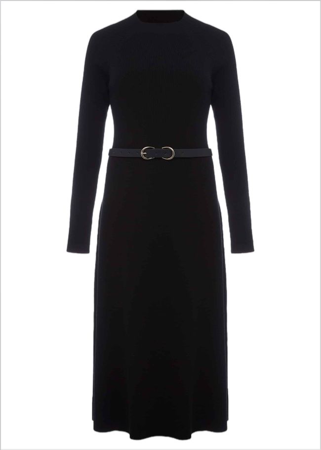  Reese Ribbed Maxi Belted Knit Dress Black 221267050