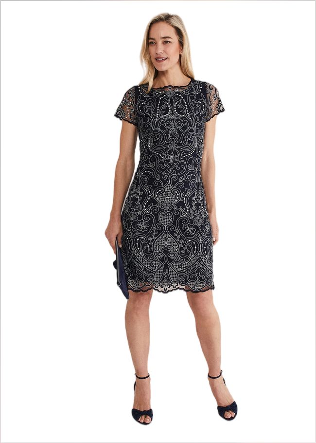  Esme Embroidered Dress Navy/Ivory 221278287