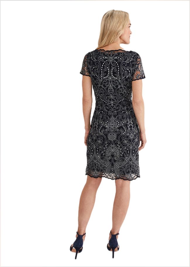  Esme Embroidered Dress Navy/Ivory 221278287