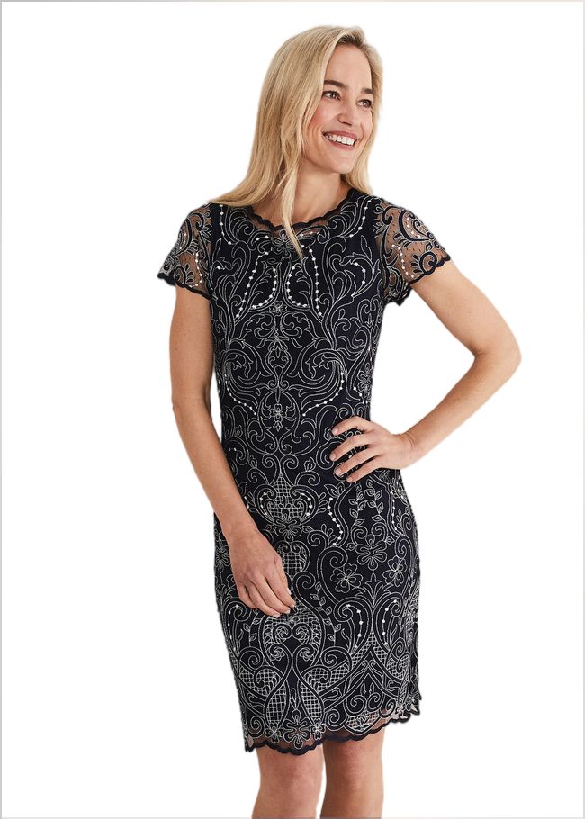  Esme Embroidered Dress Navy/Ivory 221278287