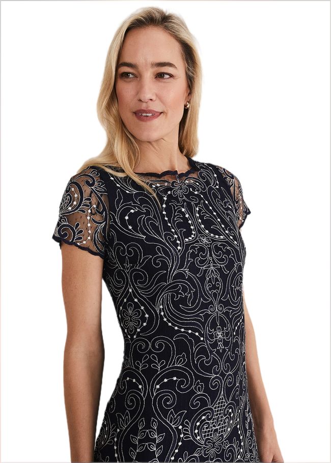  Esme Embroidered Dress Navy/Ivory 221278287